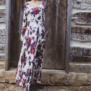 Magenta and Plum Floral Print Floor Length Dress by Free People